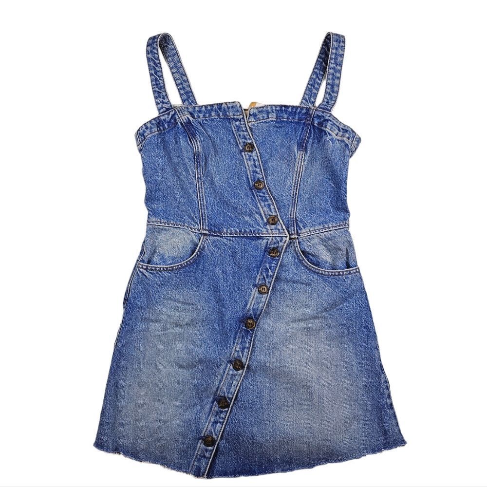 Reformation -772 Jeans Shasta Gabriela Raw Hem Button Up Denim Mini Dress Size 6